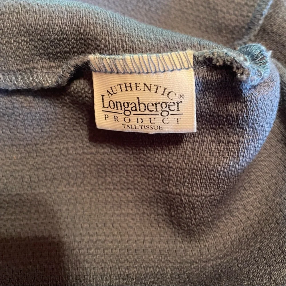 Longaberger Woven basket Wood Tissue Box Cover with Navy Fabric Top